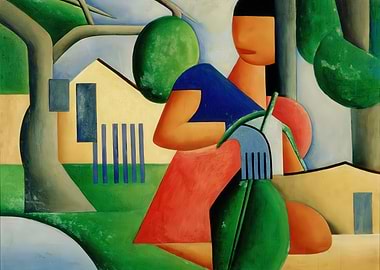 Abstract Woman in Landscape Painting, tarsila do amaral artwork