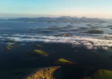 Aerial view of islands and water, Clew Bay, Ireland