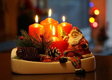 Christmas Candles and Santa Decoration
