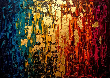 Abstract Colorful Painting with Gold Leaf