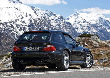 Black BMW M Coupe in Mountains