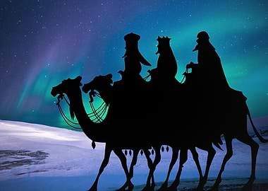 Three Kings Silhouette Aurora Borealis