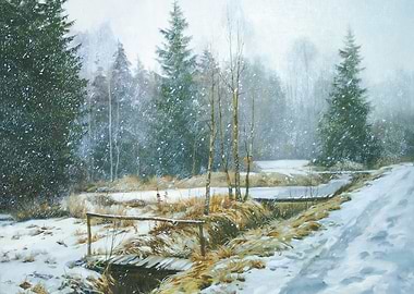 Winter Forest Landscape Painting