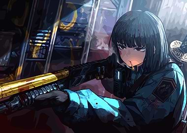 Game Girl with Gun and Cigarette