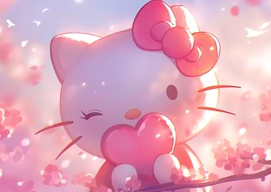 Hello Kitty with Heart in Cherry Blossoms
