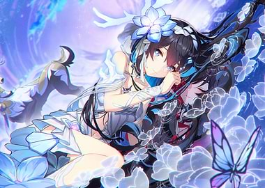 Girl with Flowers and Butterfly