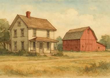Vintage Farmhouse & Red Barn