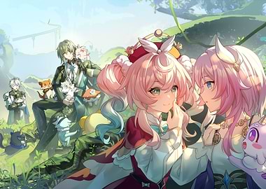Star Rail Characters in a Lush Landscape