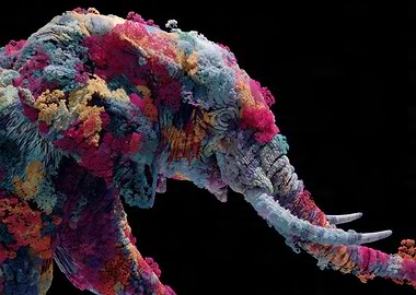 Colorful Fractal Elephant on Black Background