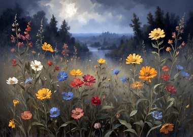 Colorful Wildflowers by the River