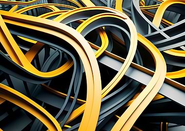 Abstract Yellow and Gray Interlocking Shapes