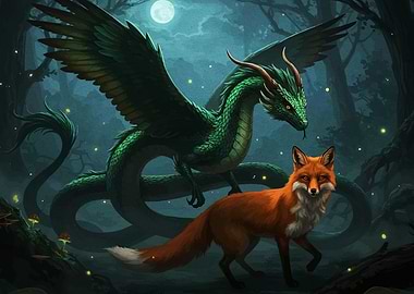 Dragon and Fox Enchanted Forest