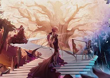 Elegant Girls Under a Grand Tree