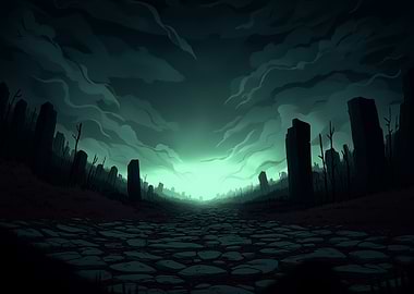 Eerie Stone Path Through a Graveyard