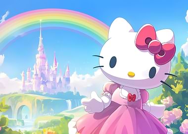 Hello Kitty in a Fantasy Landscape
