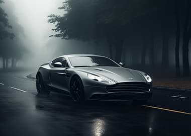 Gray supercar on wet road