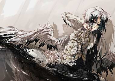 Winged Figure in Monochrome Art