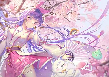 Anime Girl with Cherry Blossoms