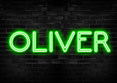 Oliver Neon Sign on Brick Wall