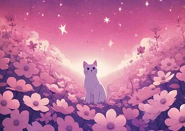 Cat in a Flower Field