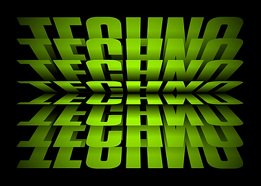 Green Techno Text on Black Background