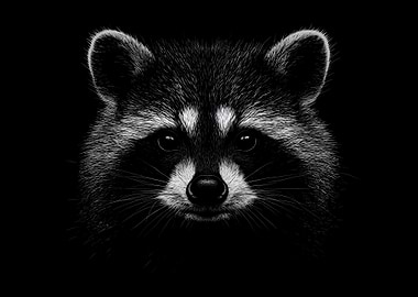 Raccoon Portrait in Black and White