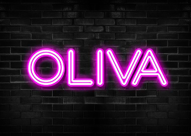 OLIVA Neon Sign on Brick Wall