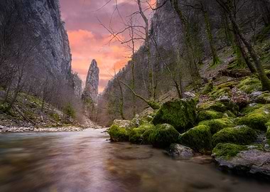 River Through Rocky Gorge at Sunset