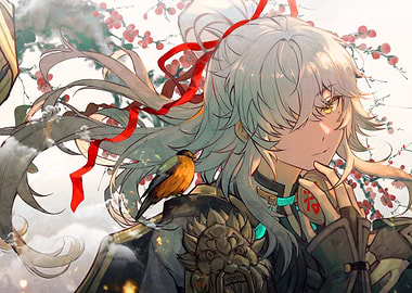 Honkai Star Rail Girl with Bird and Blossoms