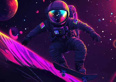 Astronaut Skateboarding Space
