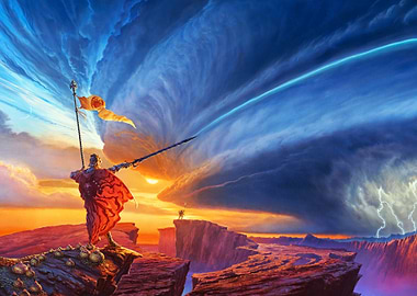 Fantasy Warrior on Cliff Edge