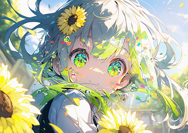 Anime Girl with Sunflower
