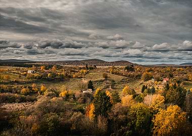 Autumn Landscape with Cloudy Sky