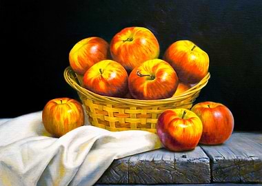 Apples in Basket Still Life Painting