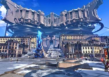 Honkai Star Rail Futuristic Cityscape with Floating Structure