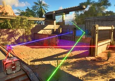 Desert landscape with laser beams