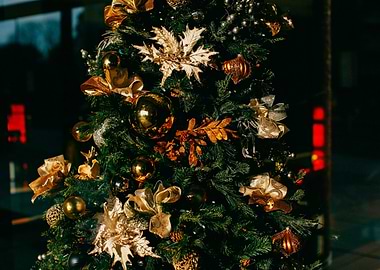 Decorated Christmas Tree with Golden Ornaments
