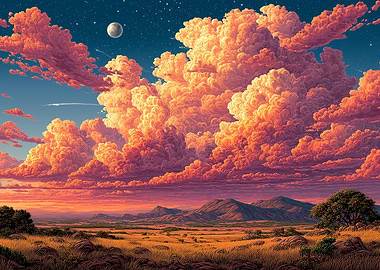 Dramatic Clouds Over Golden Landscape