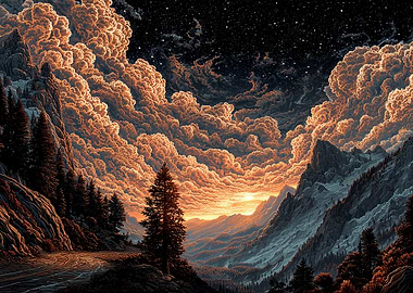 Mountain Landscape with Dramatic Clouds
