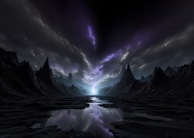 Dramatic Mountain Landscape with Lightning