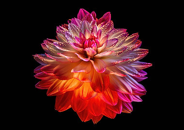 Colorful Dahlia Flower on Black Background