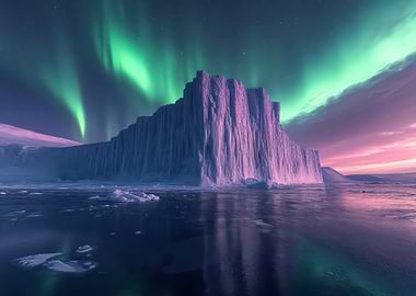 Aurora Borealis over Iceberg Landscape