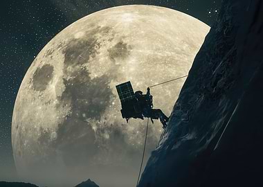 Mountain Climber with Moon Backdrop