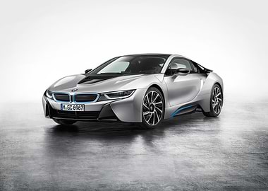 Silver BMW i8 on White Background
