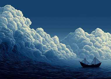 Sailboat on the Ocean with Clouds