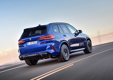 Blue BMW X5 M Competition on road