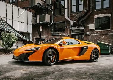 Orange McLaren parked in urban alleyway