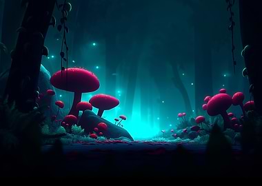 Enchanted Mushroom Forest at Night