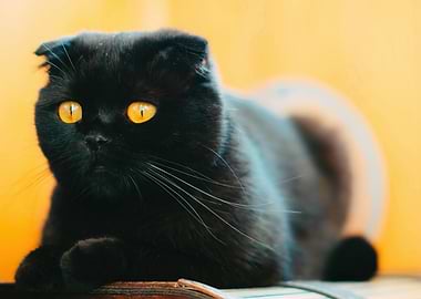 Black Scottish Fold Cat Portrait