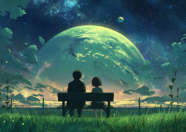 Couple on Bench Gazing at Planet